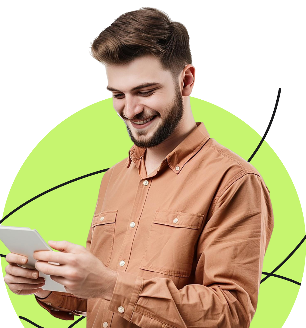 Smiling man using a tablet